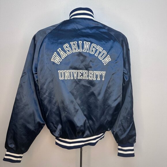 Vintage 1970s Washington University Blue Satin Jacket Artex Campus Casual Medium